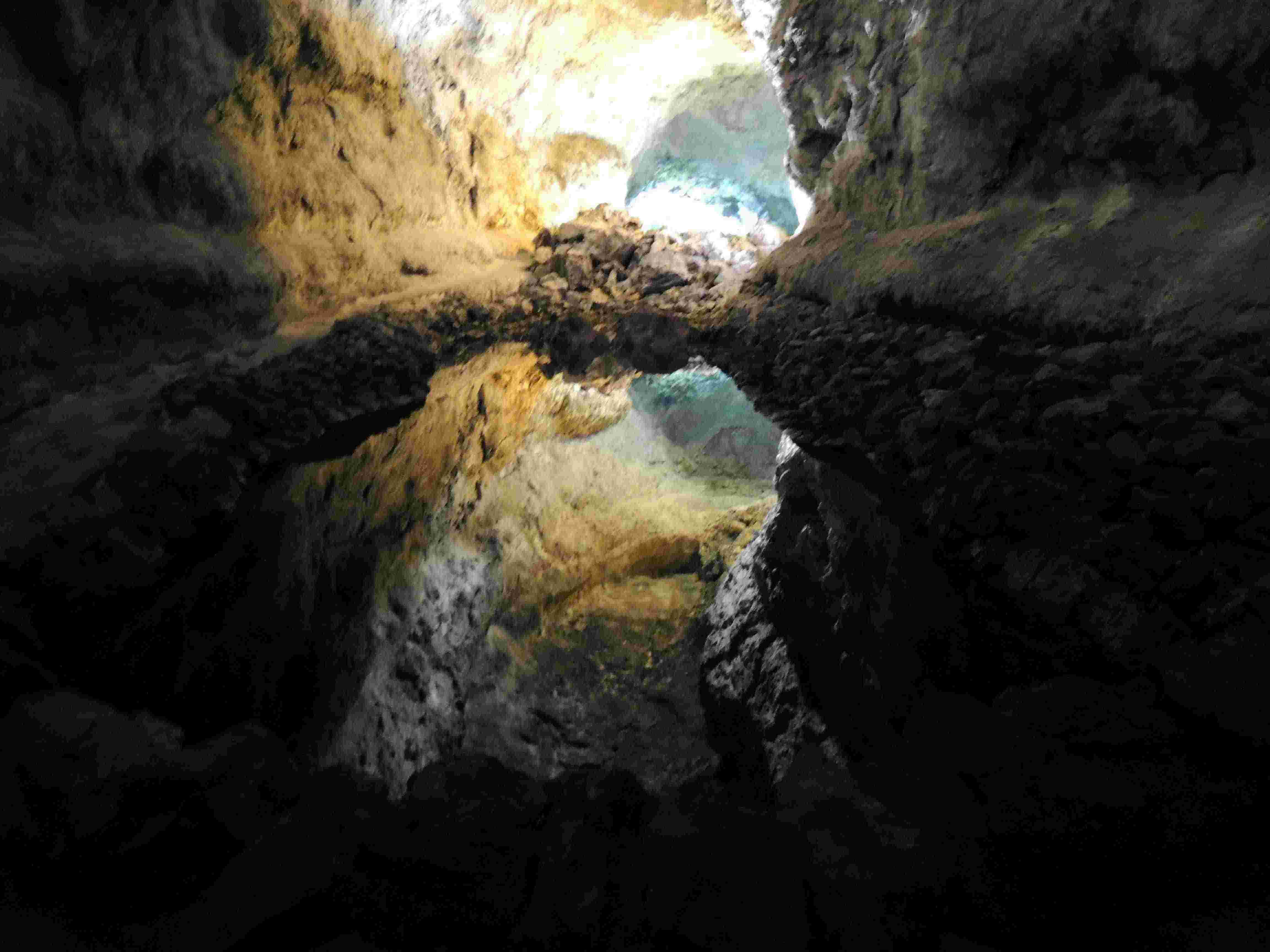 Lava-tube cave appears to have a deep gorge
