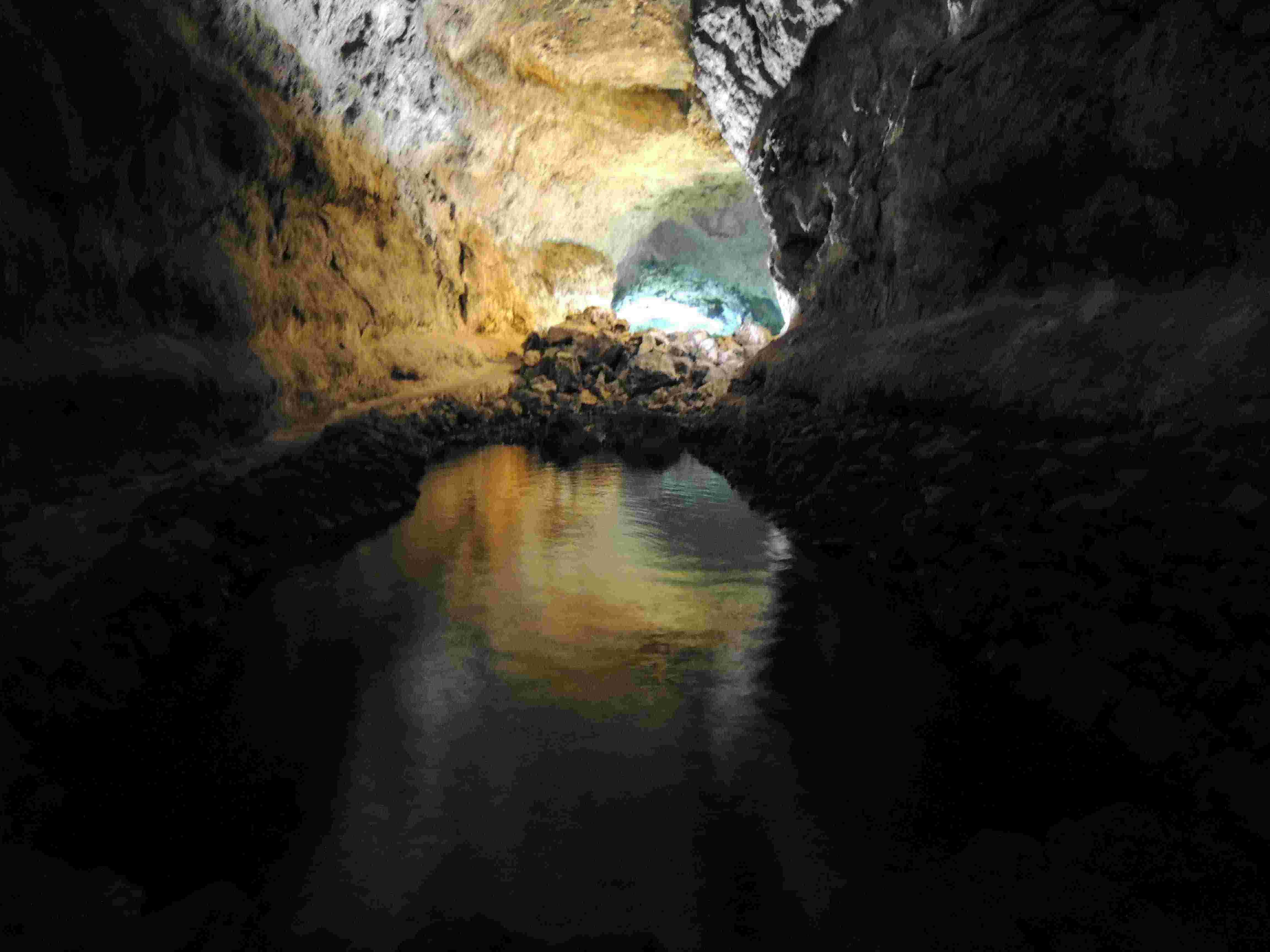 What looked like a gorge was revealed to be reflections of the ceiling when a rock was thrown into the pond